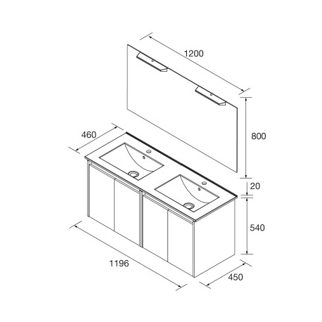 Meuble salle de bains et miroir 120cm 4 portes White Satin NOJA - SALGAR 105301