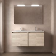 Meuble salle de bains et miroir 120cm 4 portes Chêne Naturel NOJA - SALGAR 105306