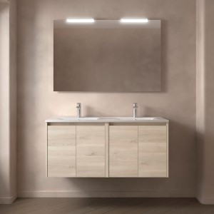 Meuble salle de bains et miroir 120cm 4 portes Chêne Naturel NOJA - SALGAR 105306