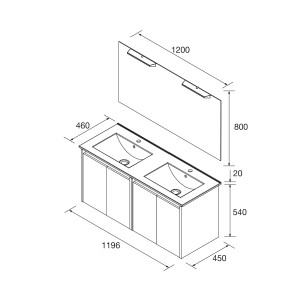 Meuble salle de bains et miroir 120cm 4 portes Chêne Naturel NOJA - SALGAR 105306