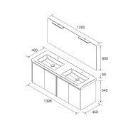 Meuble salle de bains et miroir 140cm 4 portes Chêne Africain NOJA - SALGAR 105316
