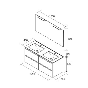 Meuble salle de bains 120cm 4 tiroirs et miroir Blue Satin NOJA- SALGAR 105438