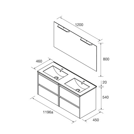 Meuble salle de bains 120cm 4 tiroirs et miroir Chêne Naturel NOJA - SALGAR 105441