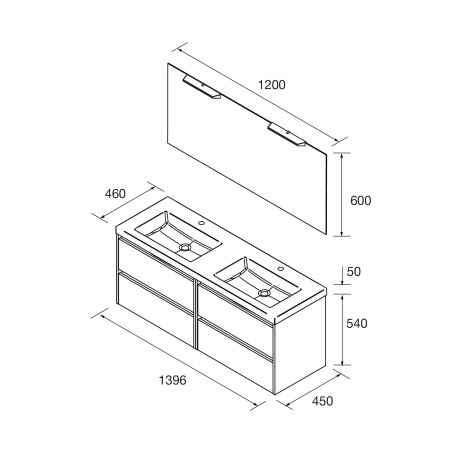 Meuble salle de bains 140cm 4 tiroirs et miroir Blue Satin NOJA - SALGAR 105447