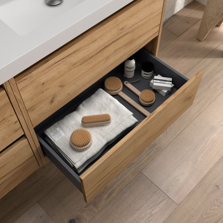 Meuble salle de bains 140cm 4 tiroirs et miroir Chêne Africain NOJA - SALGAR 105451