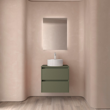 Meuble salle de bains et plan de toilette 60cm 2 tiroirs Green Satin NOJA - SALGAR 105457