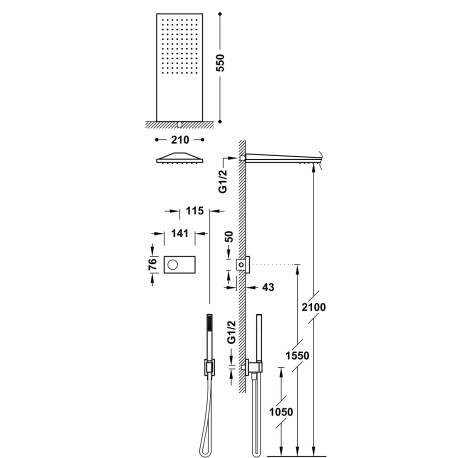 Kit douche robinet thermostatique électronique encastré à 2 voies Shower technology Noir Bronze - TRES 09288551KMB