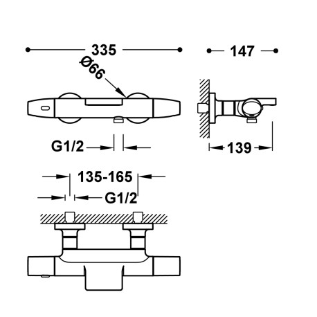 Mitigeur bain-douche thermostatique mural Over‑wall Chromé - TRES 19017413