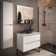 Meuble salle de bains et plan de toilette 90cm 2 tiroirs Blanc Brillant NOJA - SALGAR 105498