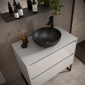 Meuble salle de bains et plan de toilette 90cm 2 tiroirs Blanc Brillant NOJA - SALGAR 105498
