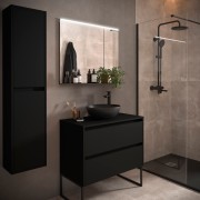 Meuble salle de bains et plan de toilette 90cm 2 tiroirs Black Satin NOJA - SALGAR 105500