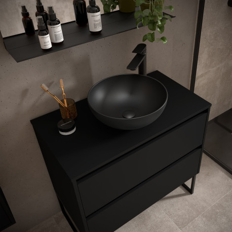 Meuble salle de bains et plan de toilette 90cm 2 tiroirs Black Satin NOJA - SALGAR 105500