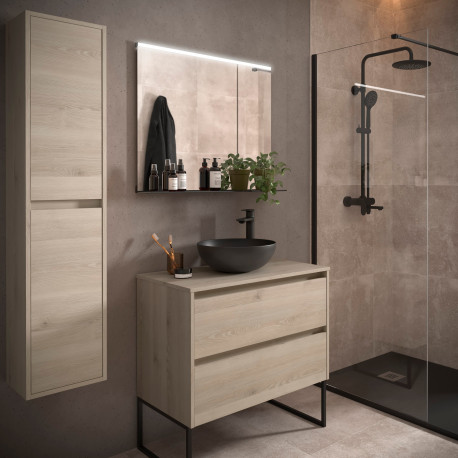 Meuble salle de bains et plan de toilette 90cm 2 tiroirs Chêne Naturel NOJA - SALGAR 105504