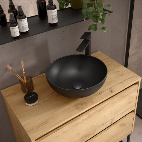 Meuble salle de bains et plan de toilette 90cm 2 tiroirs Chêne Africain NOJA - SALGAR 105505