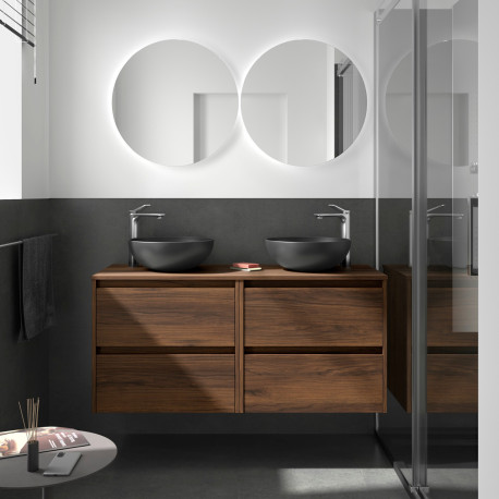 Meuble salle de bains et plan de toilette 140cm 4 tiroirs Noyer Maya NOJA - SALGAR 105533