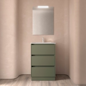 Meuble salle de bains 60cm 3 tiroirs et miroir Green Satin NOJA - SALGAR 105623