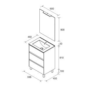 Meuble salle de bains 60cm 3 tiroirs et miroir Green Satin NOJA - SALGAR 105623