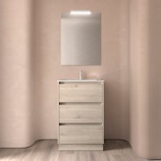 Meuble salle de bains 60cm 3 tiroirs et miroir Chêne Naturel NOJA - SALGAR 105625