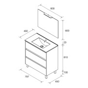 Meuble salle de bains 80cm 3 tiroirs et miroir Green Satin NOJA - SALGAR 105632
