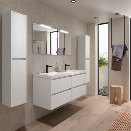 Meuble salle de bains et plan de vasque 140cm 4 tiroirs White Satin NOJA - SALGAR 106179