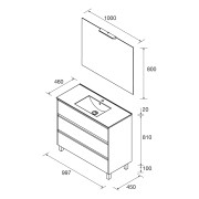 Meuble salle de bains 100cm 3 tiroirs et miroir Noyer Maya NOJA - SALGAR 106195