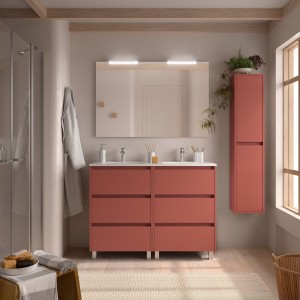 Meuble salle de bains 120cm 6 tiroirs et miroir Red Satin NOJA - SALGAR 106201