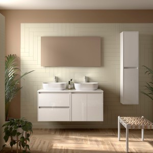 Meuble salle de bains 1200mm 2 tiroirs 2 portes Blanc Brillant Noja