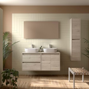 Meuble salle de bains 1200mm 2 tiroirs 2 portes Chêne Naturel Noja