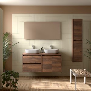 Meuble salle de bains 1200mm 2 tiroirs 2 portes Noyer Maya Noja