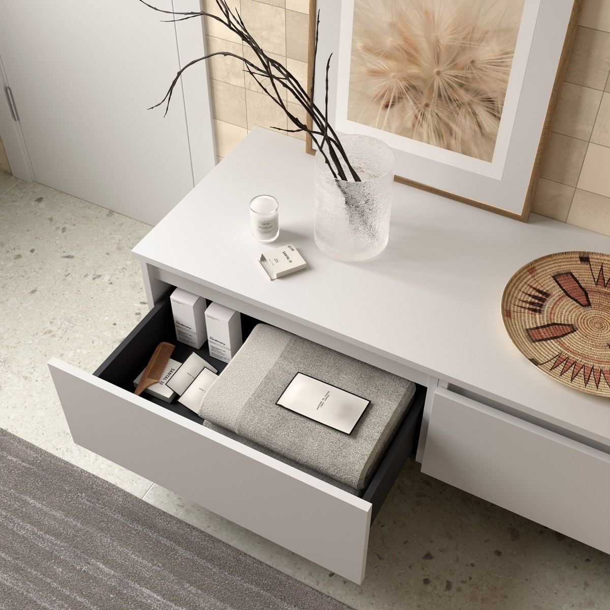 Coquette de salle de bains 600mm 1 tiroir White Satin Noja Salgar