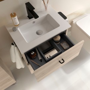 Ensemble meuble de salle de bain, lavabo et miroir 2 tiroirs Salgar