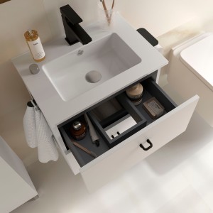 Meuble salle de bains et plan de vasque 50cm 2 tiroirs White Satin INARA - SALGAR 113674