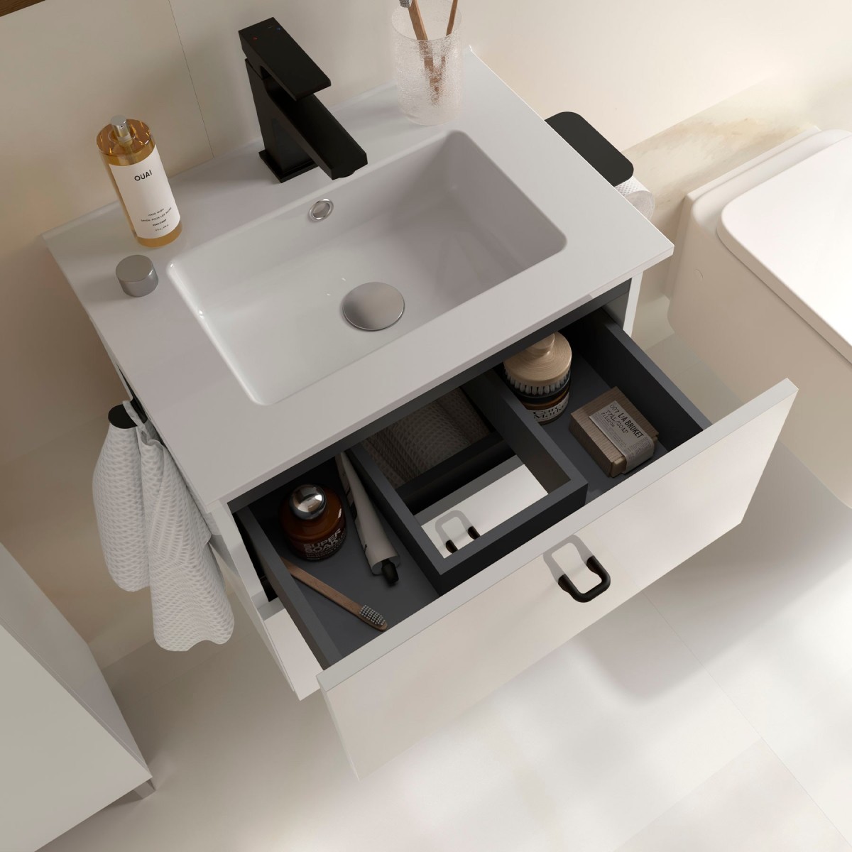 Meuble salle de bains et plan de vasque 70cm 2 tiroirs Blanc Brillant INARA - SALGAR 113677