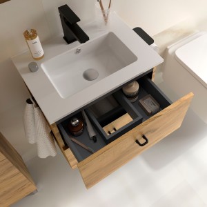 Meuble salle de bains et plan de vasque 70cm 2 tiroirs Chêne Africain INARA - SALGAR 113679