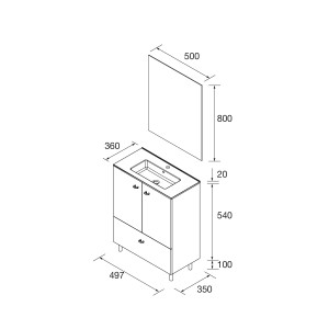 Ensemble meuble salle de bains, miroir et plan de vasque 70cm 1 tiroir, 2 portes White Satin INARA - SALGAR 113715