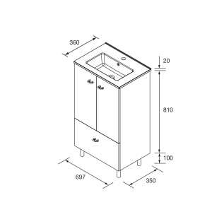 Meuble salle de bains et plan de vasque 50cm 2 portes 1 tiroir Chêne Naturel INARA - SALGAR 113721