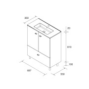Meuble salle de bains et plan de vasque 70cm 2 portes 1 tiroir Blanc Brillant INARA - SALGAR 113722