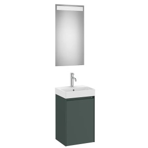 Ensemble lave-mains Meuble 1 porte et miroir avec éclairage LED Ona 40cm Vert Mat - Roca A851695513