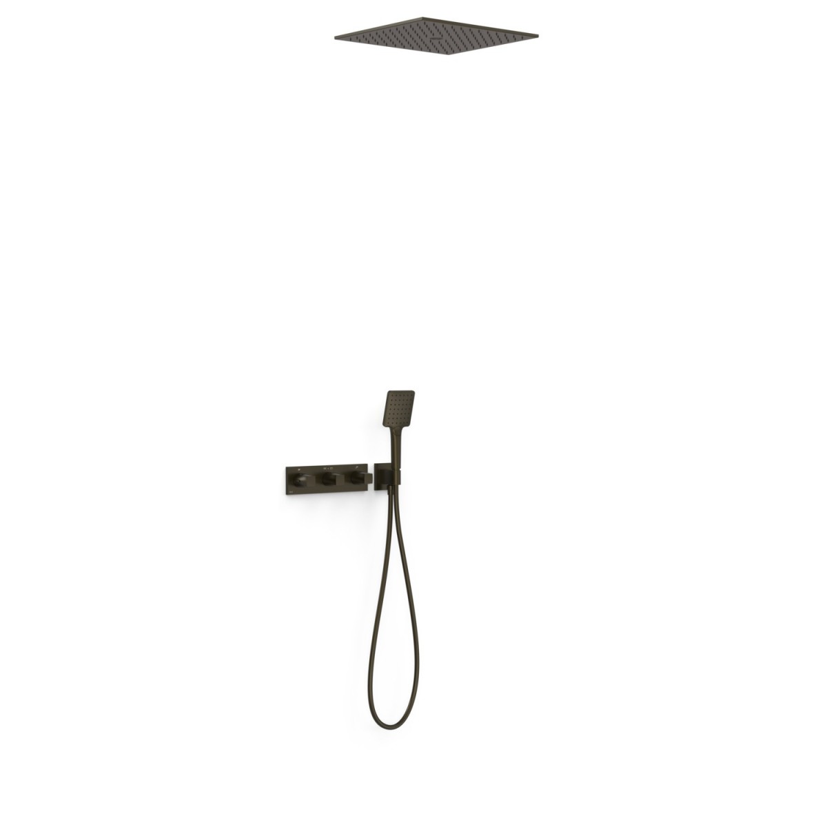 Kit douche robinet thermostatique encastré à 3 voies B‑system Noir Bronze - TRES 30725306KMB 