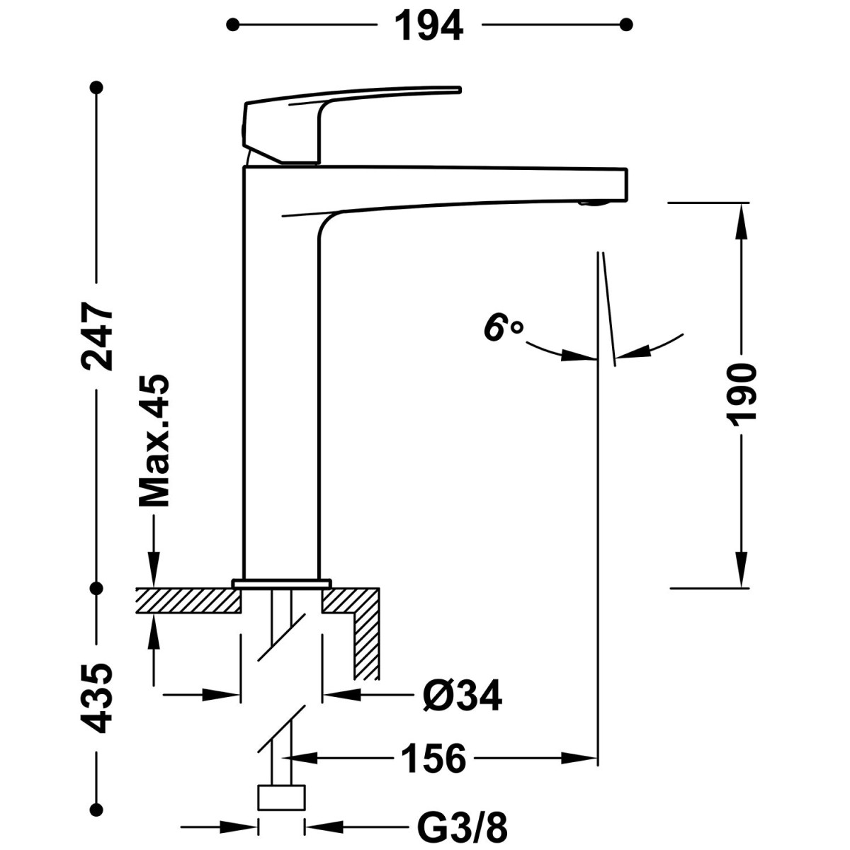 Mitigeur haut éco-efficace pour lavabo Chromé - TRES 22020401 