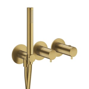 Façade douche/bain douche thermostatique 2 sorties Or Brossé - CRISTINA ONDYNA TV74296P 