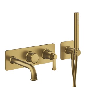 Façade encastrée mitigeur bain douche 2 sorties Or Brossé - CRISTINA ONDYNA FA10296P 