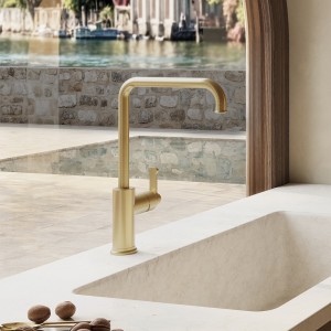 Mitigeur cuisine monotrou sur plan bec 225 Faro Or Brossé PVD - CRISTINA ONDYNA FA52696P 