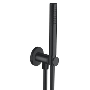 Ensemble applique prise d'eau douchette flexible ronde Imperial Black - CRISTINA ONDYNA PD47576 