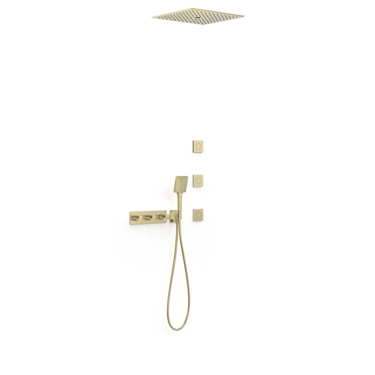 Kit robinet thermostatique encastré 4 voies pour douche B-system Cava doré  - TRES 30725406CA 
