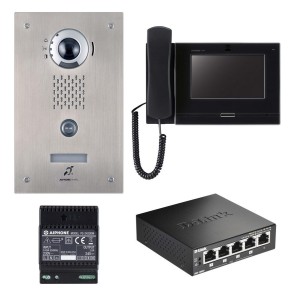 Pack IP access, enc. moniteur boucle magnétique, programmé, switch PoE inclus - AIPHONE PIXEL 