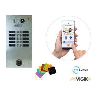 KIT TEL2VOICE 2R 10BP PROGRAMME 10 ANS avec centrale contrôle d'accès KCVPLUS1P - URMET KVT2V10A/210 