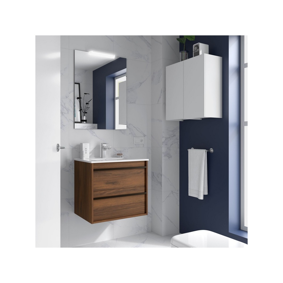 Ensemble meuble vasque salle de bain ATTILA 600 2 tiroirs Noyer Maya P450 - SALGAR 104664 