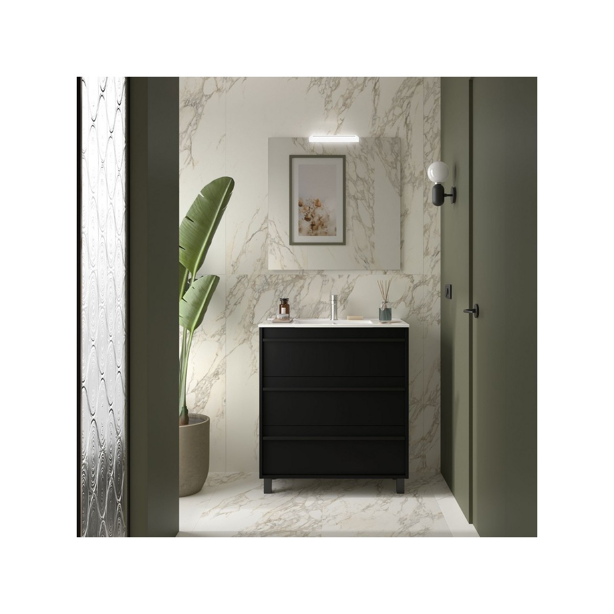 Ensemble meuble vasque salle de bain ATTILA 800 3 tiroirs Black satin P450 - SALGAR 105113 