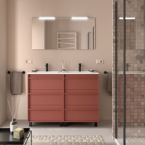 Ensemble meuble vasque salle de bain ATTILA 1200 6 tiroirs Red satin P450 - SALGAR 105132 